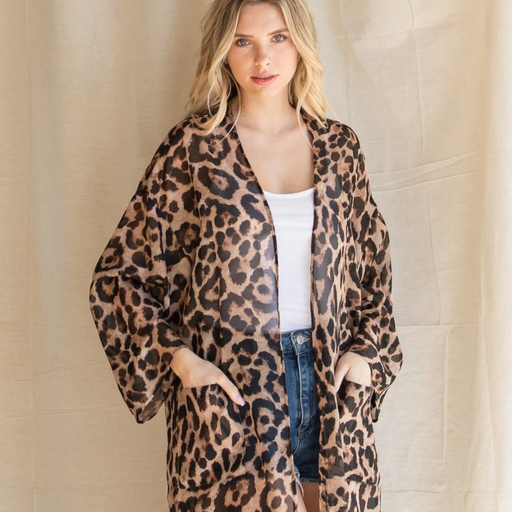 new JODIFL ANIMAL PRINT LEOPARD CHIFFON kimono duster cardigan SEXY wrap SM-XL